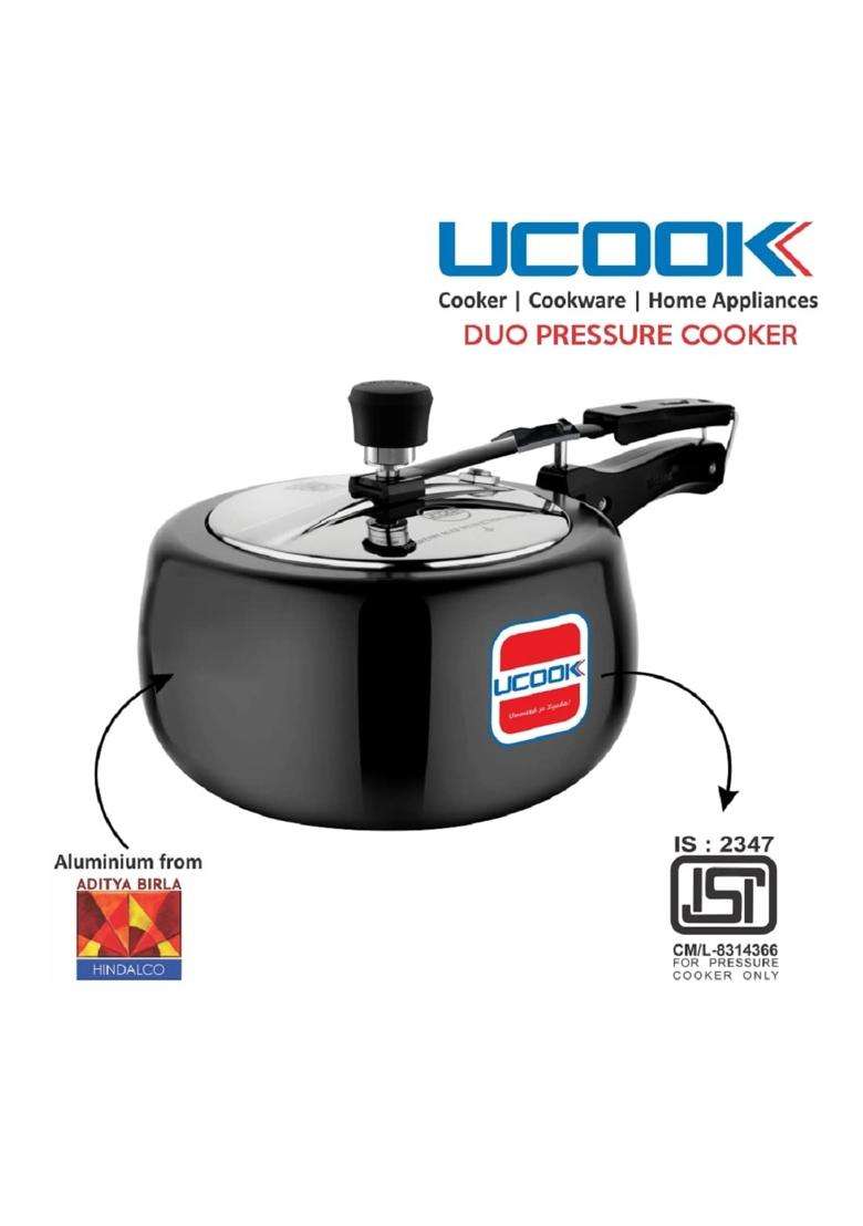 UCOOK By United Ekta Engg. Royale Duo Hard Anodised Non-Induction Inner Lid Pressure | 1.5 L | 1.6 Qt - Indya