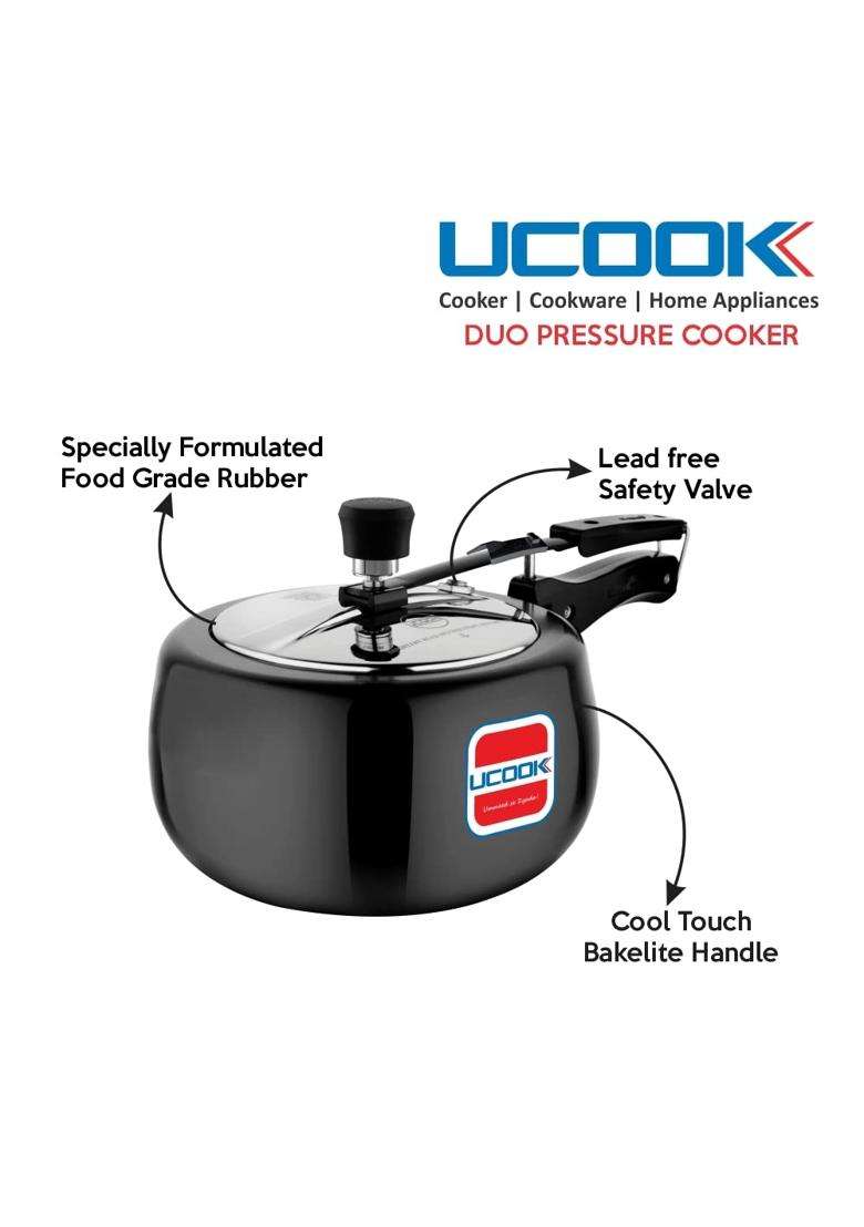 UCOOK By United Ekta Engg. Royale Duo Hard Anodised Non-Induction Inner Lid Pressure | 1.5 L | 1.6 Qt - Indya