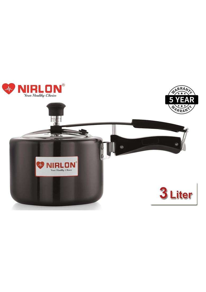 NIRLON Induction and Gas Compatible Hard Anodised Inner Lid Aluminium Pressure Cooker | 3 L | 3.2 Qt - Indya