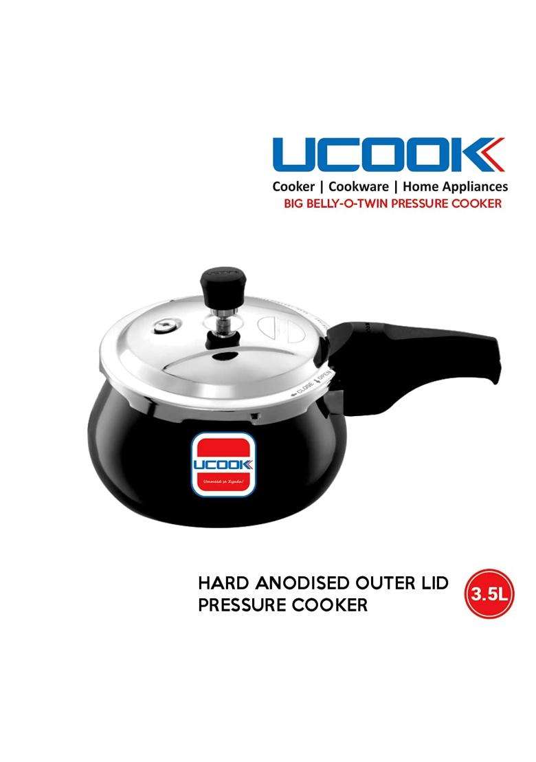 UCOOK By United Ekta Group Big Belly-O-Twin Hard Anodised Outer Lid Induction | 3.5 L | 3.7 Qt - Indya