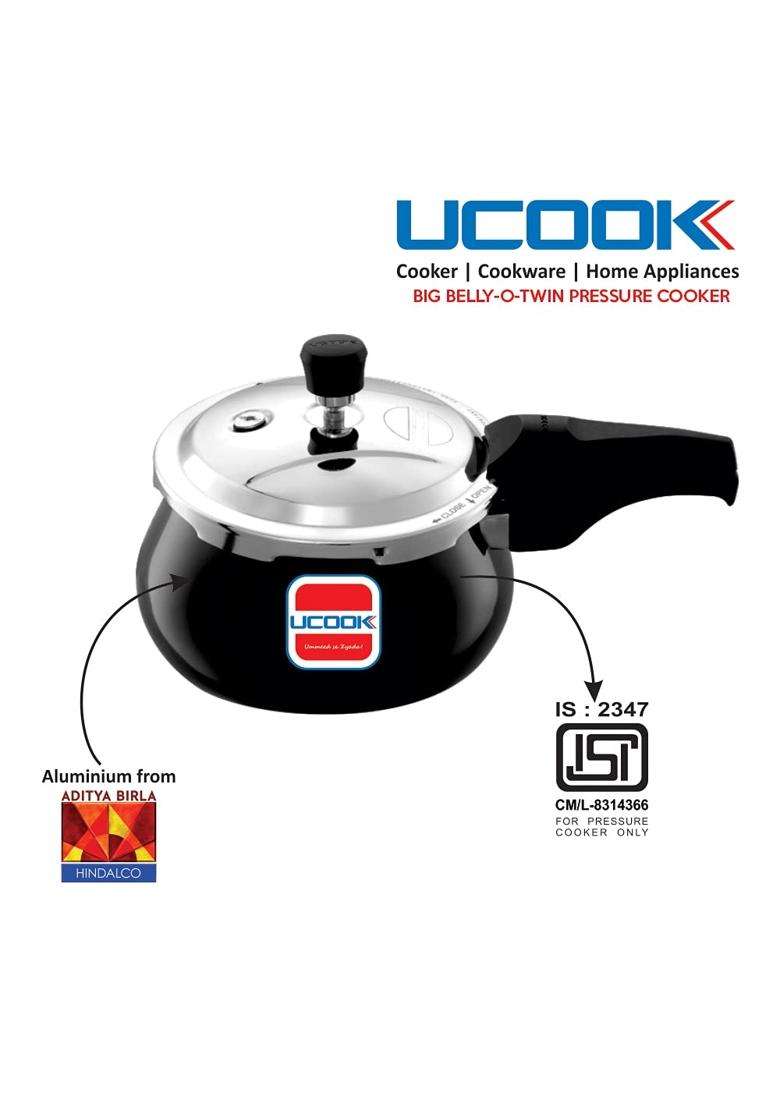 UCOOK By United Ekta Group Big Belly-O-Twin Hard Anodised Outer Lid Induction | 3.5 L | 3.7 Qt - Indya