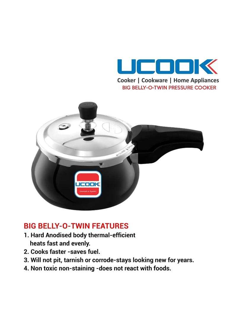UCOOK By United Ekta Group Big Belly-O-Twin Hard Anodised Outer Lid Induction | 3.5 L | 3.7 Qt - Indya
