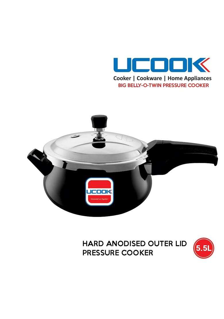 UCOOK By United Ekta Group Big Belly-O-Twin Induction Compatible Hard Anodised Outer | 5.5 L | 5.8 Qt | With Lid - Indya