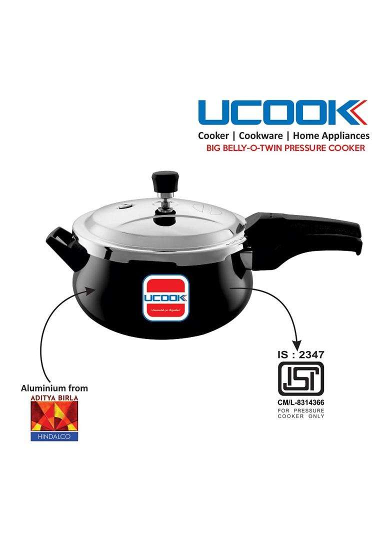 UCOOK By United Ekta Group Big Belly-O-Twin Induction Compatible Hard Anodised Outer | 5.5 L | 5.8 Qt | With Lid - Indya