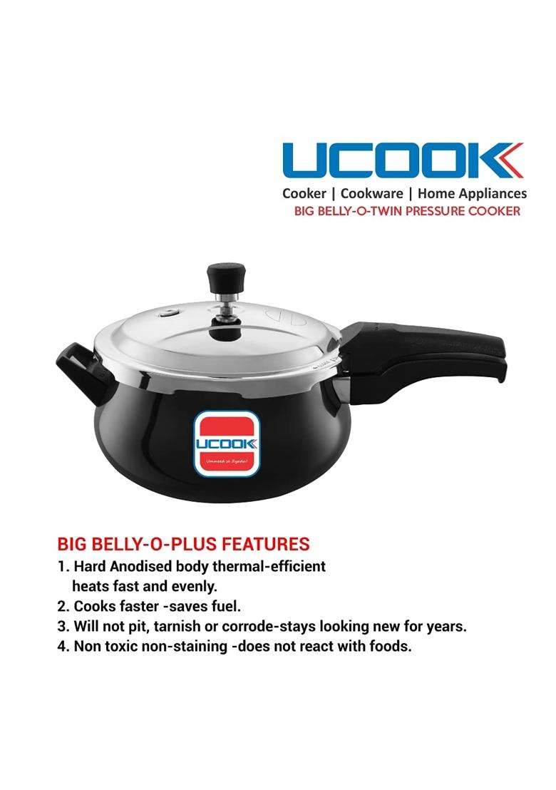 UCOOK By United Ekta Group Big Belly-O-Twin Induction Compatible Hard Anodised Outer | 5.5 L | 5.8 Qt | With Lid - Indya