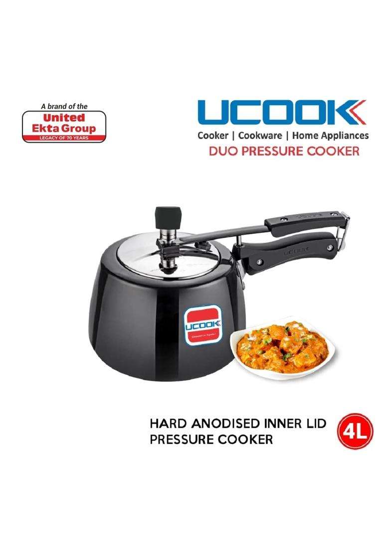 UCOOK By United Ekta Engg. Royale Duo Hard Anodised Aluminium Inner Lid Induction | 4 L | 4.2 Qt - Indya