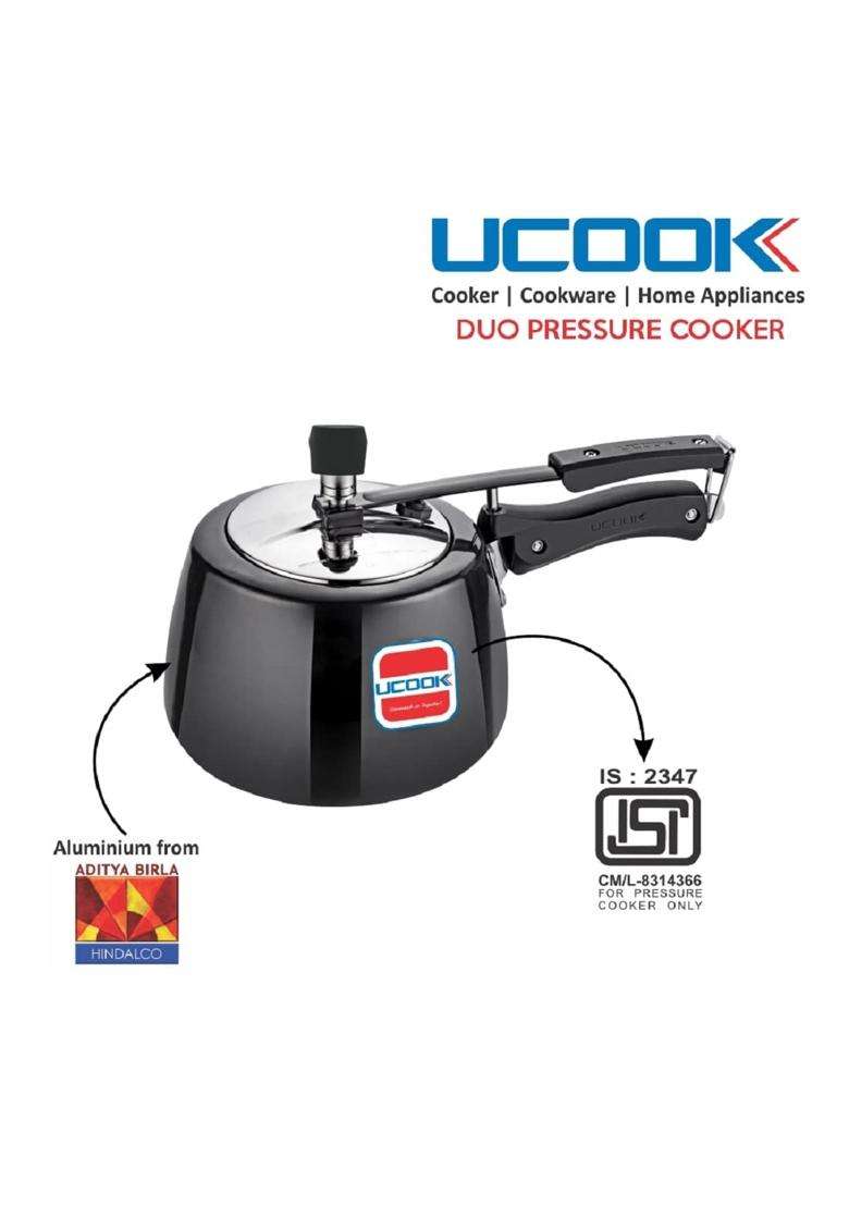 UCOOK By United Ekta Engg. Royale Duo Hard Anodised Aluminium Inner Lid Induction | 4 L | 4.2 Qt - Indya