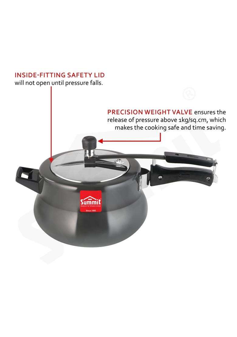 SUMMIT Inner Lid Handi Cooking Pot Induction Base Hard Anodised Pressure Cooker | 5.5 L | 5.8 Qt - Indya