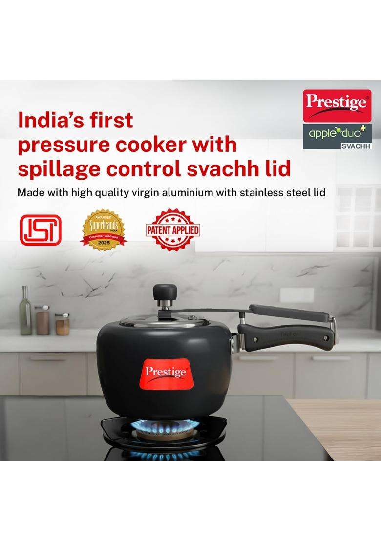 Prestige Hard Anodised Apple Duo Plus Svachh Pressure Cooker | 3 L | 3.2 Qt | Induction Compatible - Indya