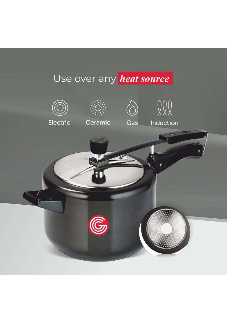 GLOBE Brio Hard Anodised Inner Lid Induction Base Pressure Cooker | 5 L | 5.3 Qt - Indya