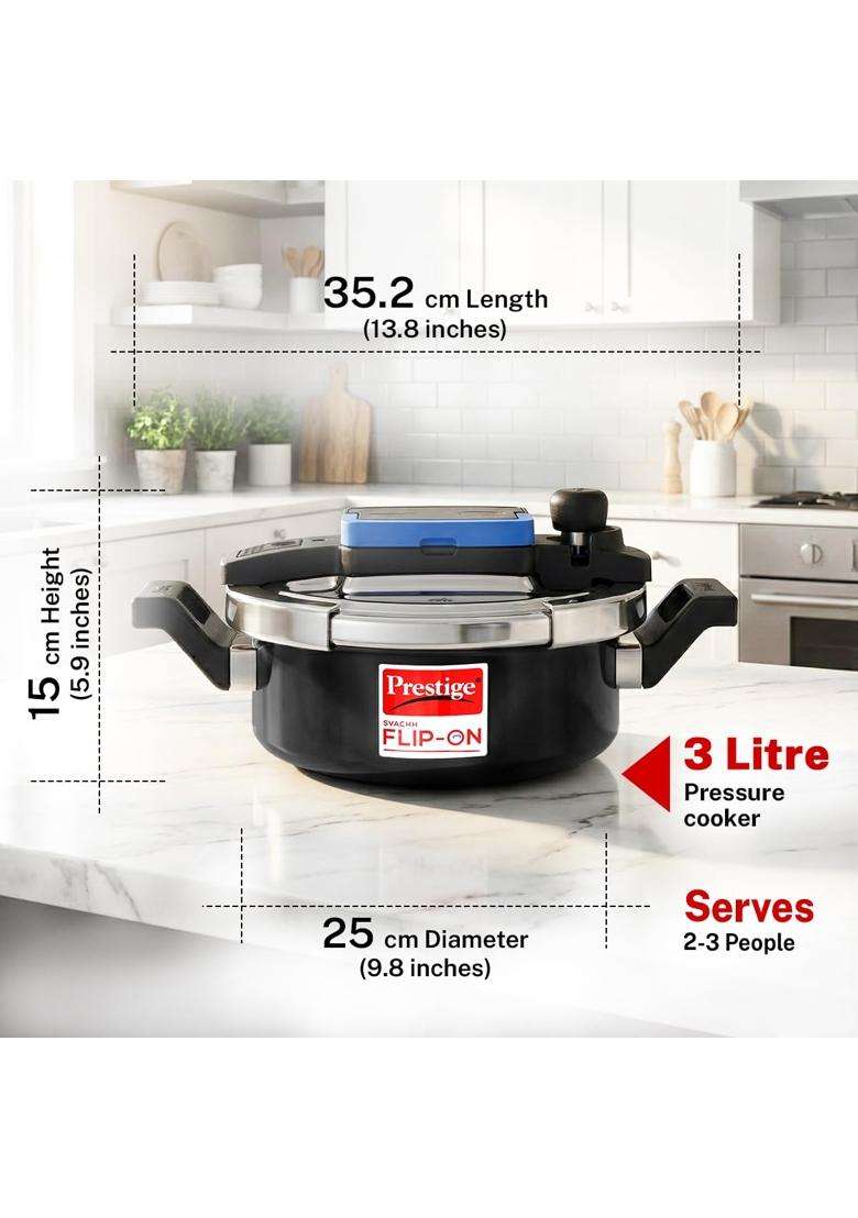Prestige Svachh Flip-on Hard Anodised Pressure Cooker with Glass Lid | 3 L | 3.2 Qt | Induction Compatible - Indya