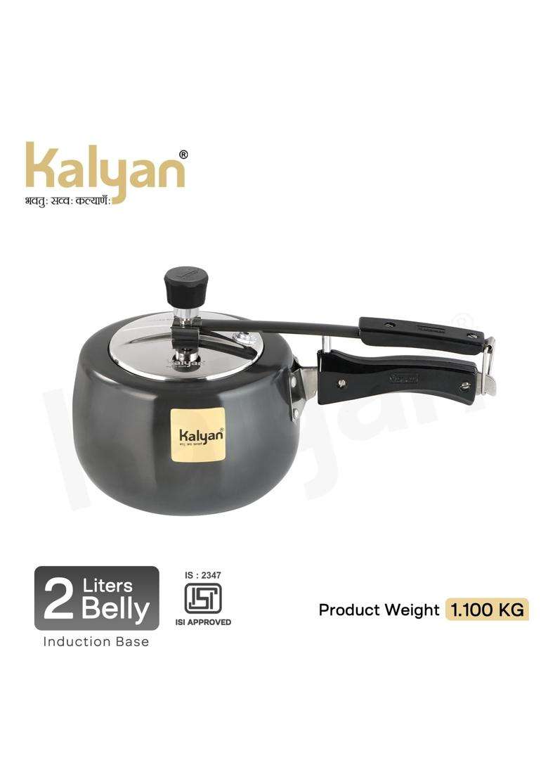 KALYAN Innerlid Belly Induction Base Gold Series Hard Anodised Pressure Cooker | 2 L | 2.1 Qt - Indya