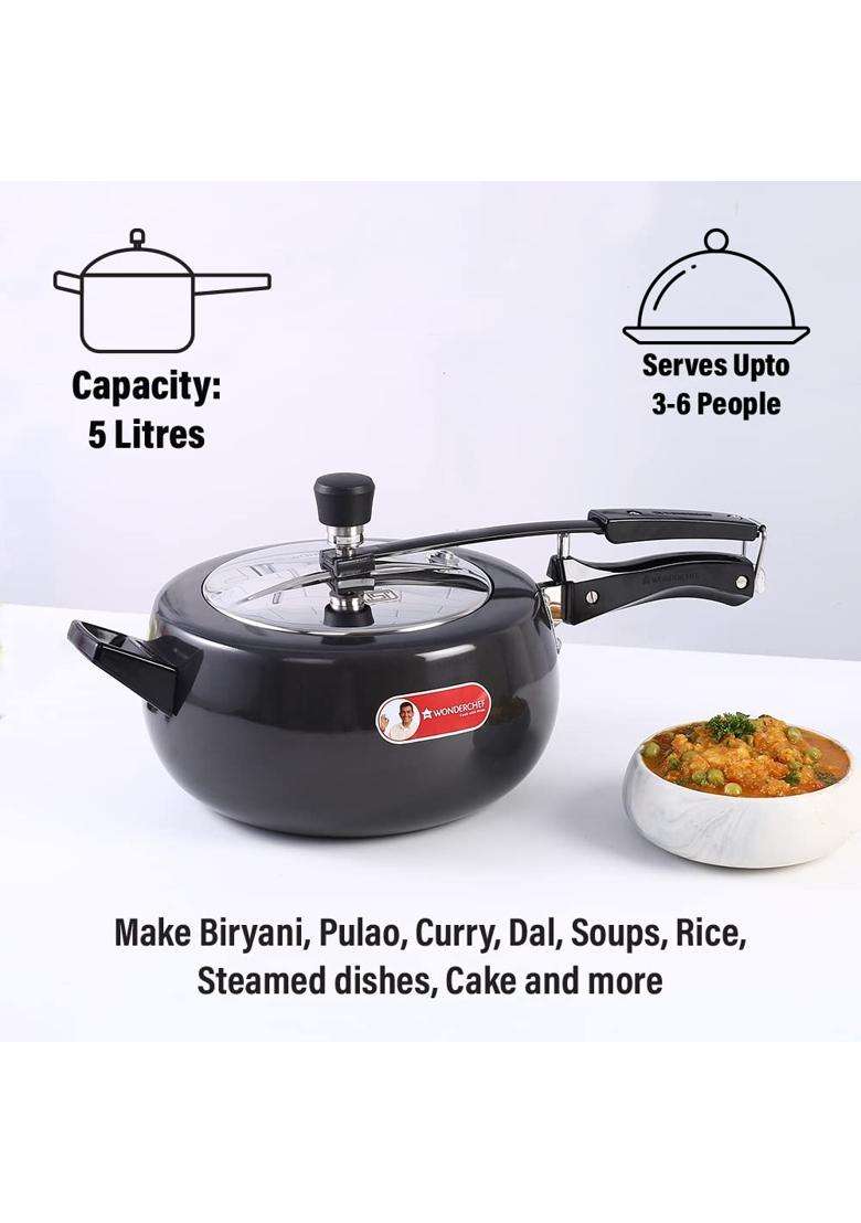 Wonderchef Taurus Hard Anodized Inner Lid Pressure Cooker | 5 L | 5.3 Qt | Induction Compatible - Indya