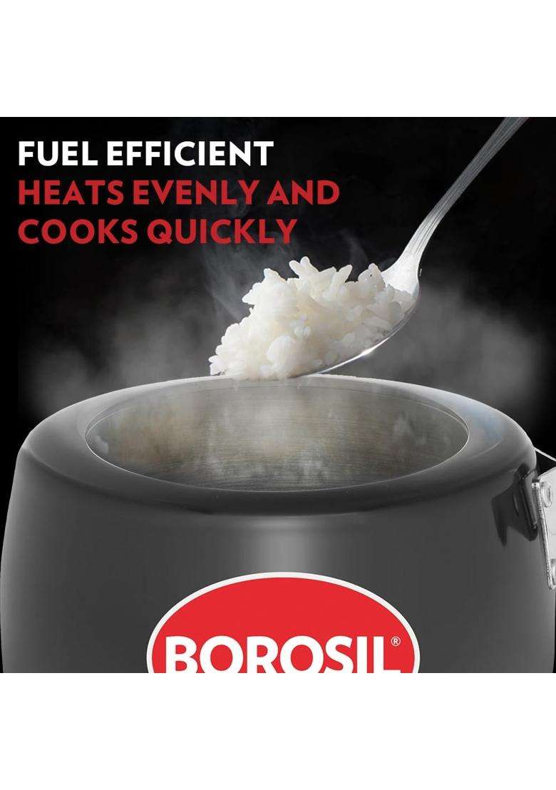 Borosil Pronto Hard Anodized Pressure Cooker with Stainless Steel Lid | 3 L | 3.2 Qt | Induction Compatible | Dishwasher Safe - Indya