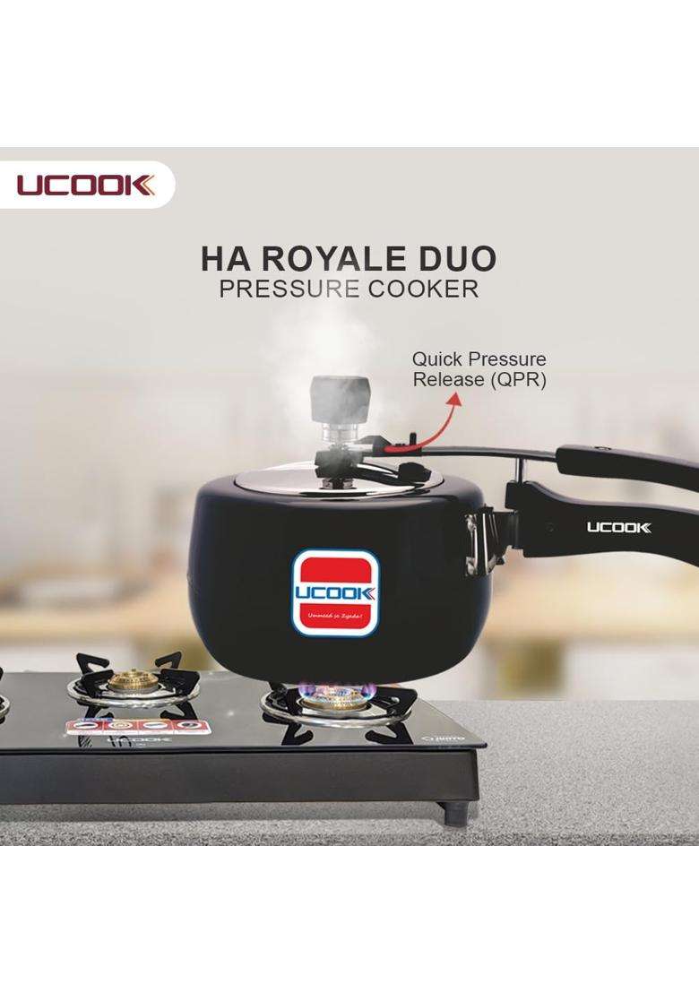 UCOOK By United Ekta Engg. Royale Duo Hard Anodised Aluminium Inner Lid Induction | 3 L | 3.2 Qt - Indya