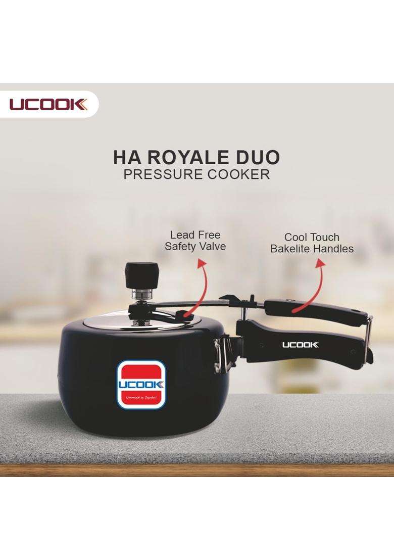 UCOOK By United Ekta Engg. Royale Duo Hard Anodised Aluminium Inner Lid Induction | 3 L | 3.2 Qt - Indya