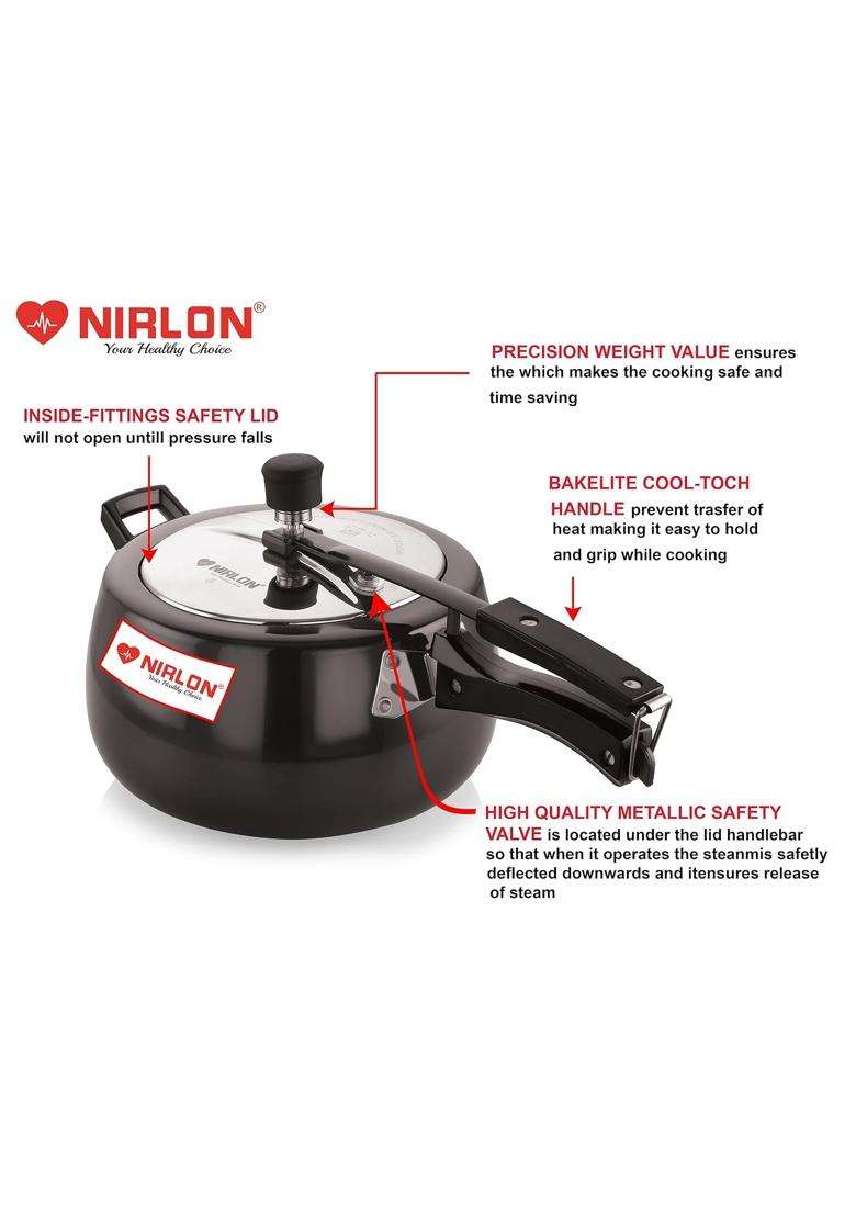 NIRLON Induction Base Hard Anodised Inner Lid Aluminium Pressure Cooker | 5 L | 5.3 Qt - Indya