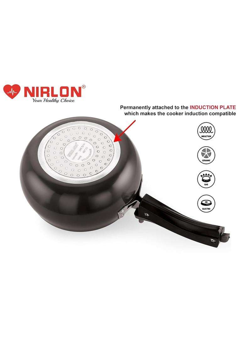 NIRLON Induction Base Hard Anodised Inner Lid Aluminium Pressure Cooker | 5 L | 5.3 Qt - Indya