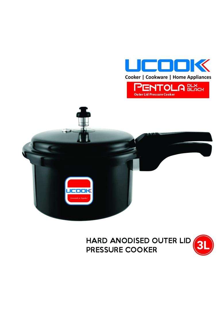 UCOOK By United Ekta Group Pentola DLX Black Hard Anodised Outer Lid Pressure Cooker | 3 L | 3.2 Qt - Indya