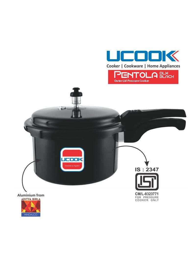 UCOOK By United Ekta Group Pentola DLX Black Hard Anodised Outer Lid Pressure Cooker | 3 L | 3.2 Qt - Indya
