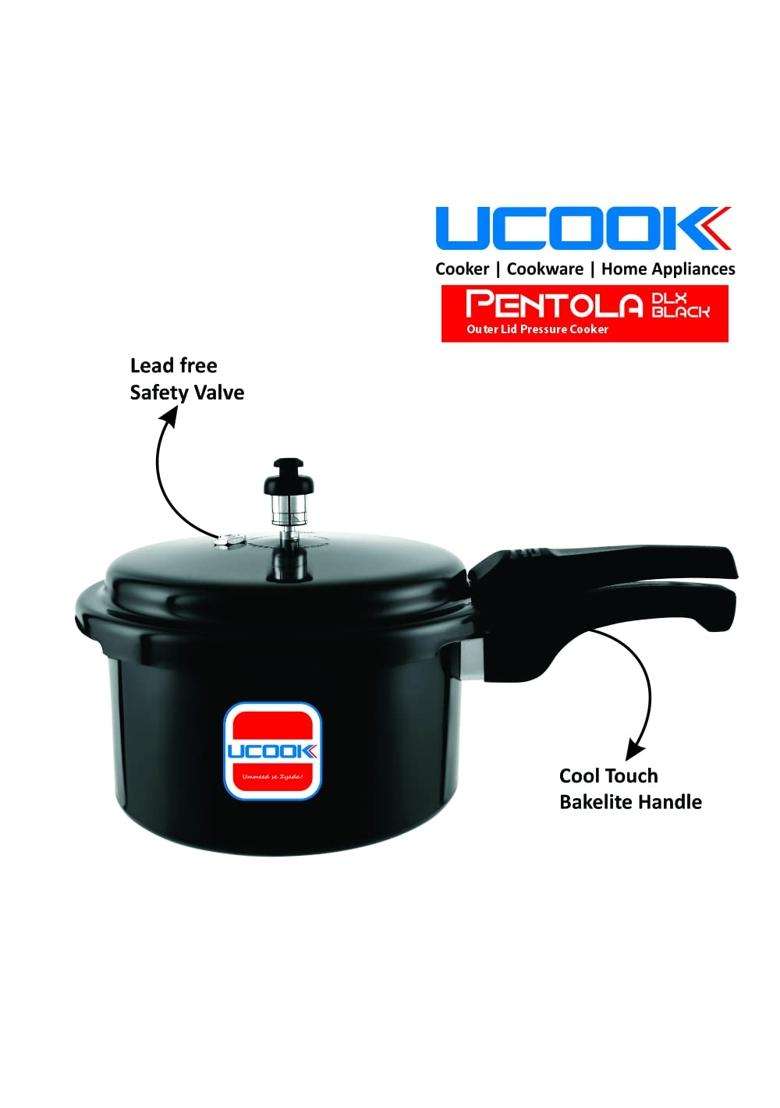 UCOOK By United Ekta Group Pentola DLX Black Hard Anodised Outer Lid Pressure Cooker | 3 L | 3.2 Qt - Indya