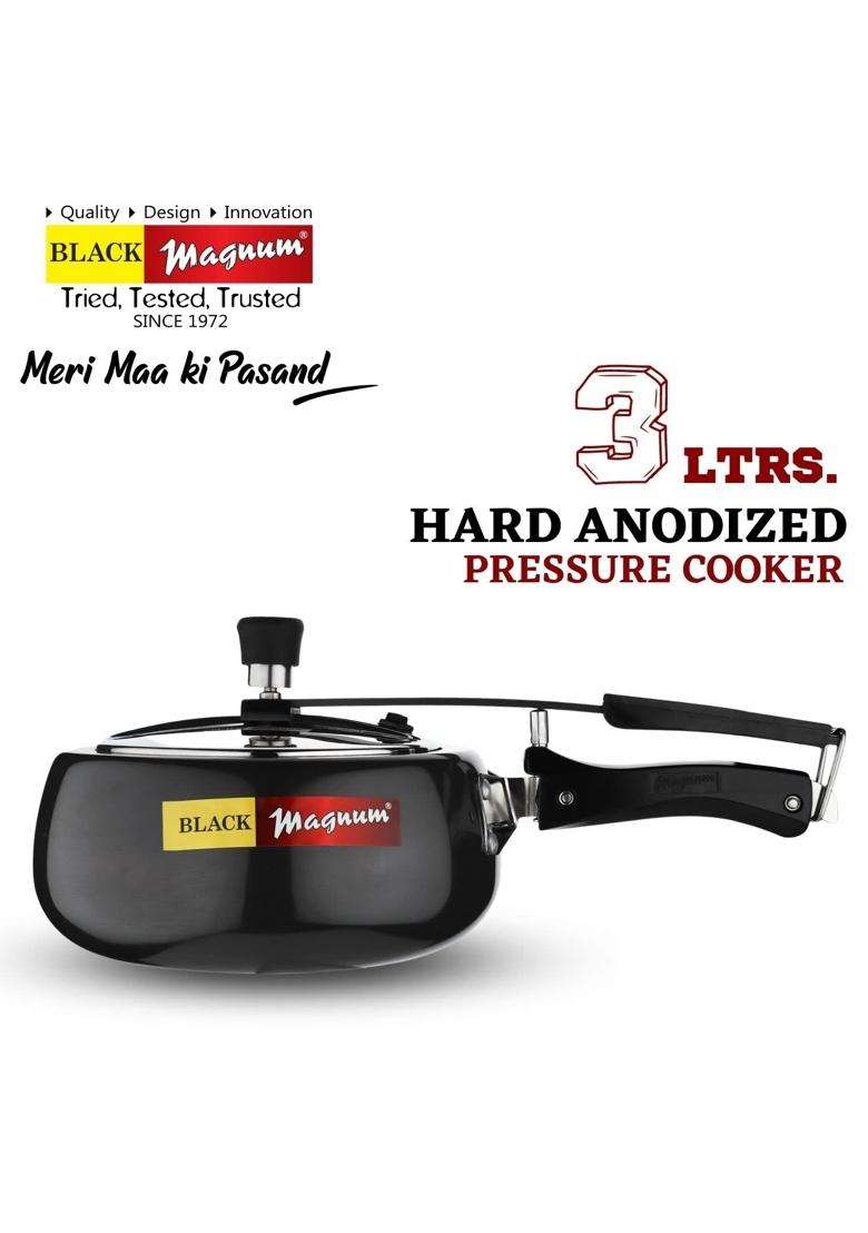 Black Magnum Pro Ibphs-1 Hard Anodised Handi Cooking Pot Pressure Cooker Induction Base | 3 L | 3.2 Qt - Indya
