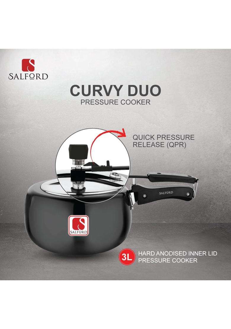 SALFORD Curvy Duo Inner Lid Pressure Cooker with Stainless Steel Lid I Quick Pressure | 3 L | 3.2 Qt | Induction Compatible - Indya