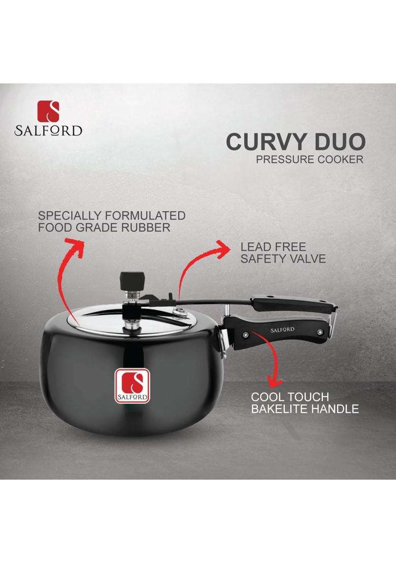 SALFORD Curvy Duo Inner Lid Pressure Cooker with Stainless Steel Lid I Quick Pressure | 3 L | 3.2 Qt | Induction Compatible - Indya