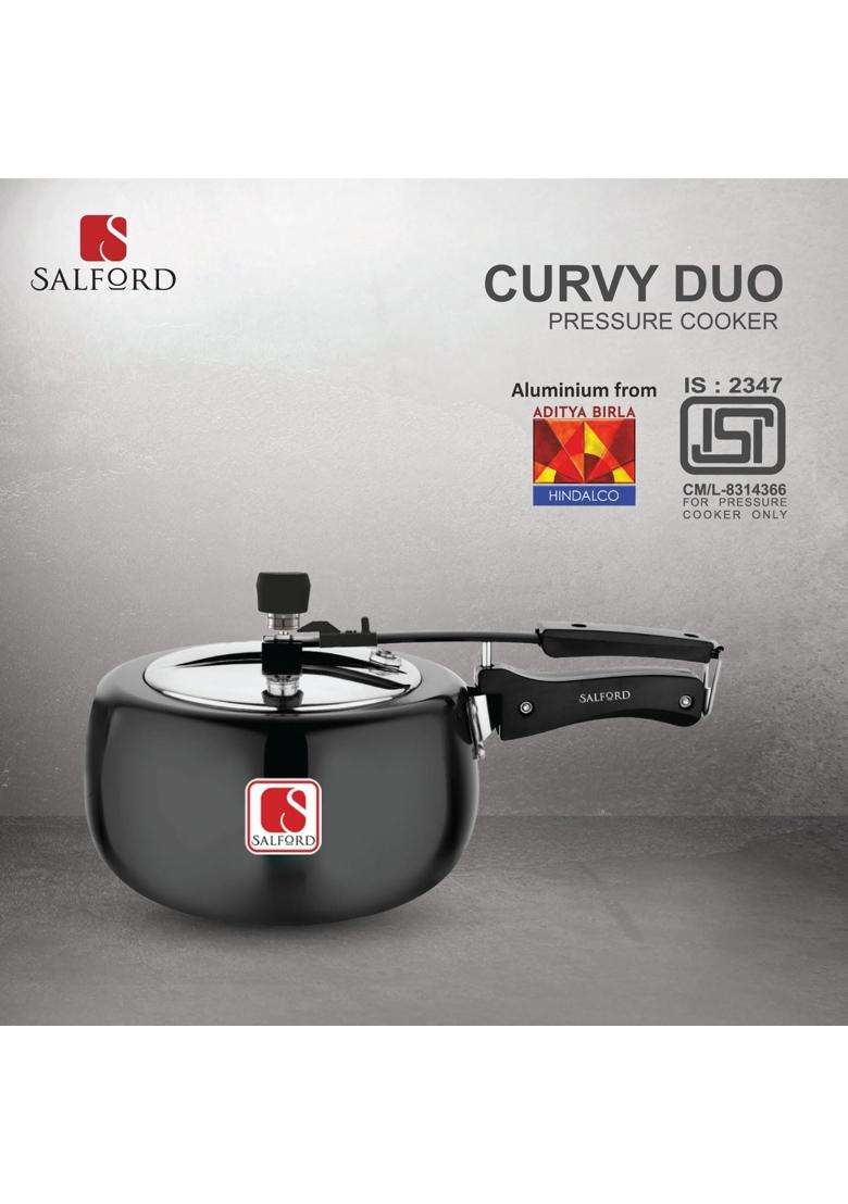 SALFORD Curvy Duo Inner Lid Pressure Cooker with Stainless Steel Lid I Quick Pressure | 3 L | 3.2 Qt | Induction Compatible - Indya
