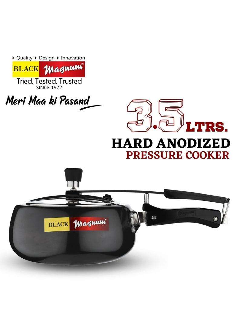 Black Magnum Basics Ibphs-2 Hard Anodised Handi Cooking Pot Pressure Cooker Induction Base | 3.5 L | 3.7 Qt - Indya