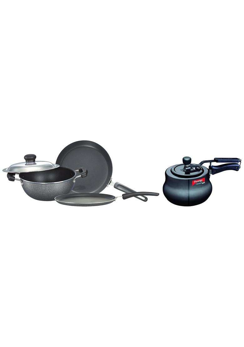 Prestige Nakshatra Plus Svachh Hard Anodised Spillage Control Handi Cooking Pot Inner Lid Pressure | 3 L | 3.2 Qt | Non-Stick - Indya