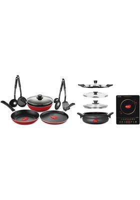 Pigeon By Stovekraft All in One Super Cooker Hard Anodised Pressure Cooker and Pigeon Mio | 3 L | 3.2 Qt | 8-Piece Set | Induction Compatible | Non-Stick