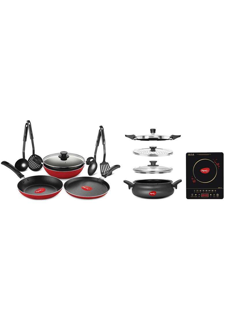 Pigeon By Stovekraft All in One Super Cooker Hard Anodised Pressure Cooker and Pigeon Mio | 3 L | 3.2 Qt | 8-Piece Set | Induction Compatible | Non-Stick - Indya