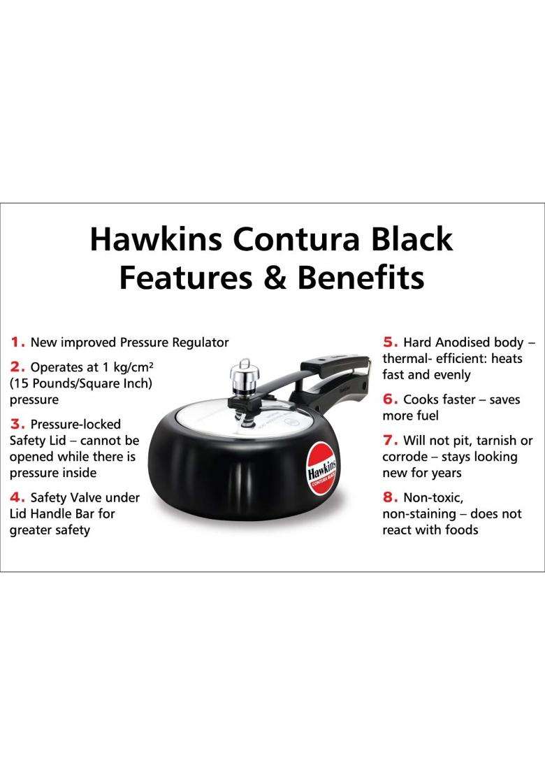 Hawkins Contura Black Pressure Cooker | 2 L | 2.1 Qt - Indya