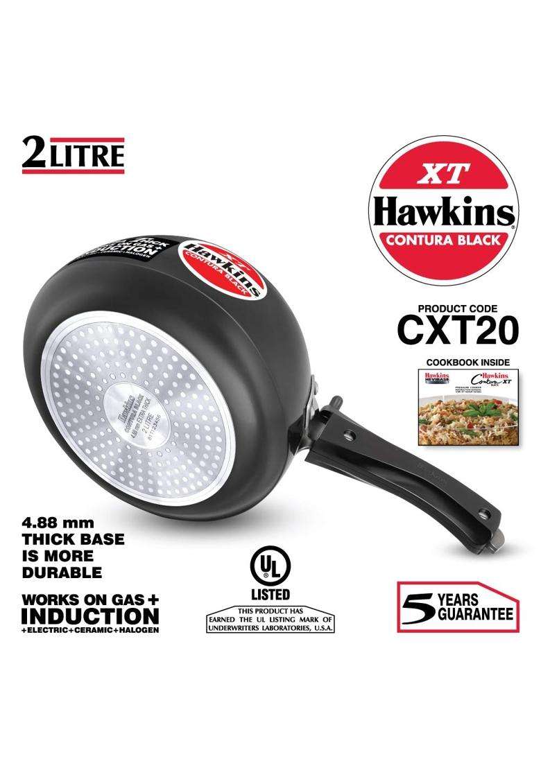 Hawkins Contura Black Xt Induction Compatible Hard Anodised Inner Lid Pressure Cooker | 2 L | 2.1 Qt - Indya