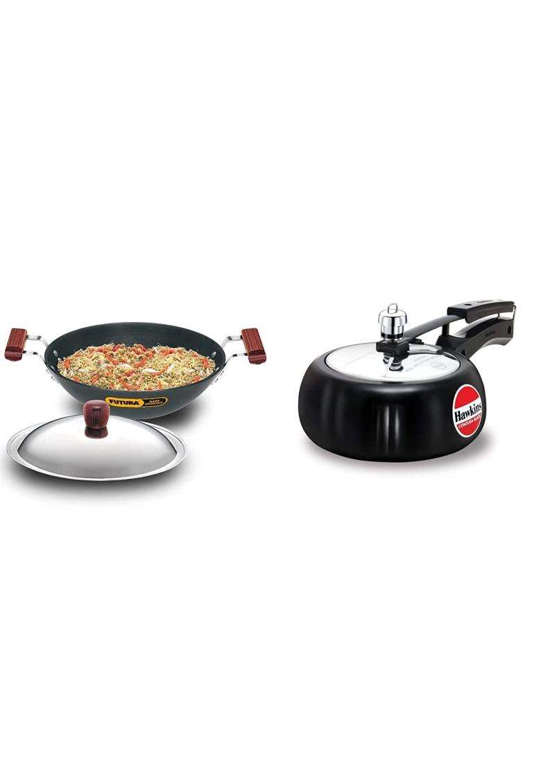 Hawkins - L26 Futura Hard Anodized Flat Bottom Deep-Fry Pan with Steel Lid | 3.75 L | 4 Qt | 30 cm | 11.8 Inch - Indya