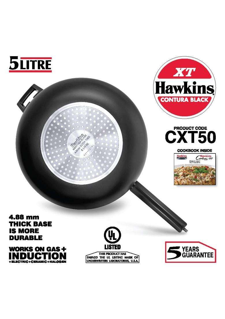 Hawkins Contura Black Xt Induction Compatible Aluminium Inner Lid Pressure Cooker | 5 L | 5.3 Qt | 30 cm | 11.8 Inch - Indya