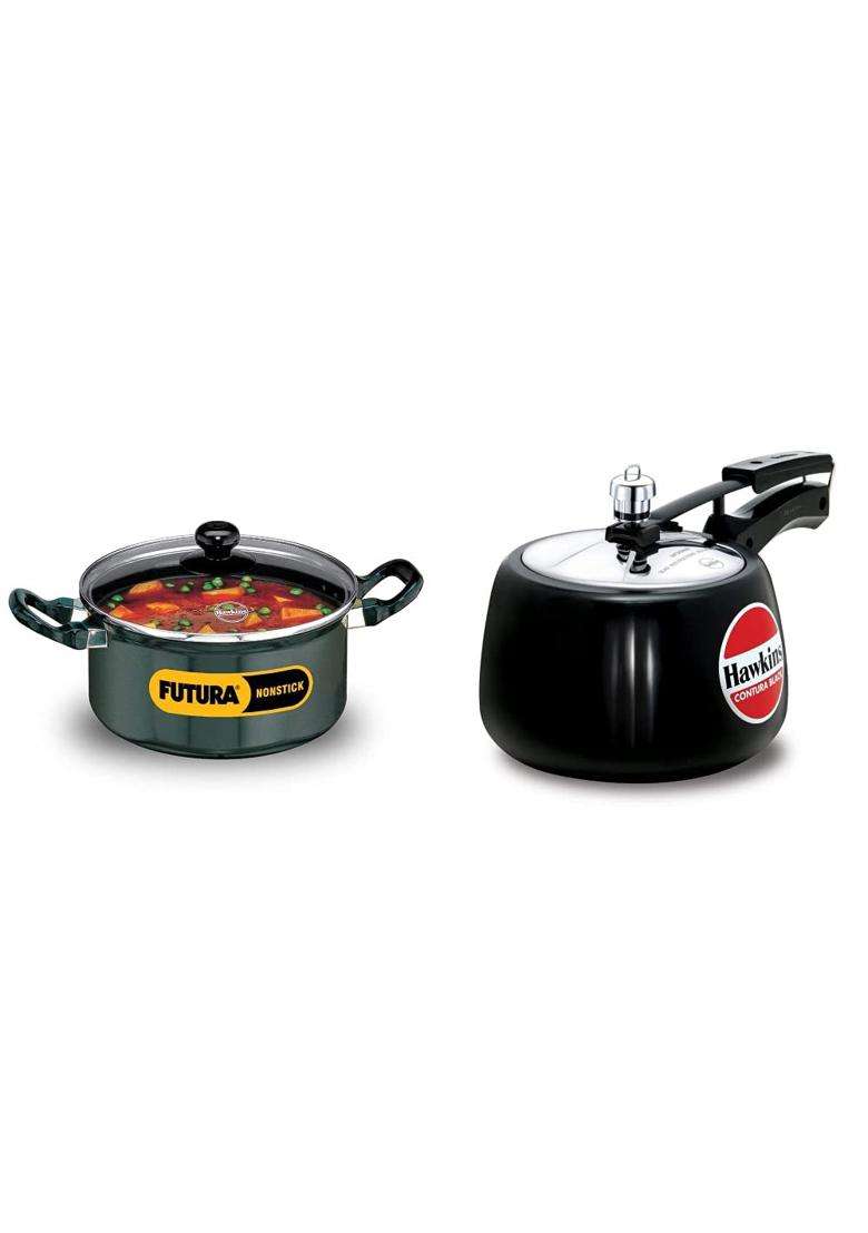 Hawkins Futura Nonstick Cook-n-Serve Stewpot with Glass Lid | 3 L | 3.2 Qt | 20 cm | 7.9 Inch - Indya