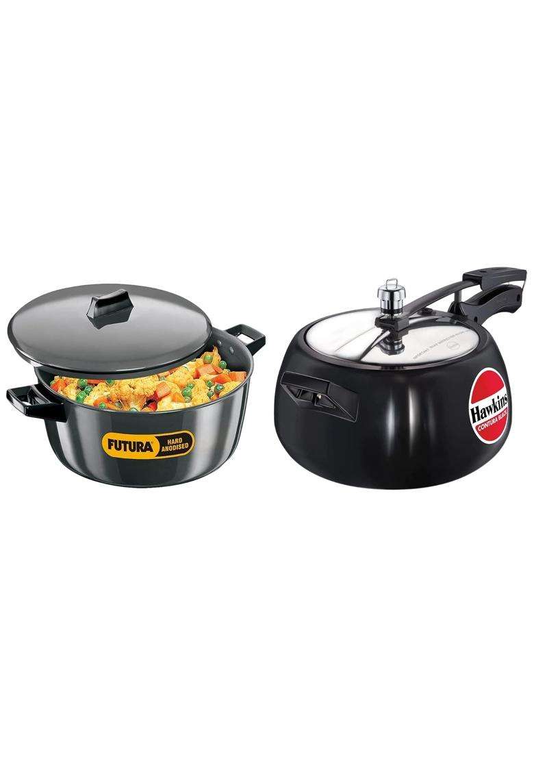Hawkins Contura Black Pressure Cooker | 5 L | 5.3 Qt | 27 cm | 10.6 Inch - Indya