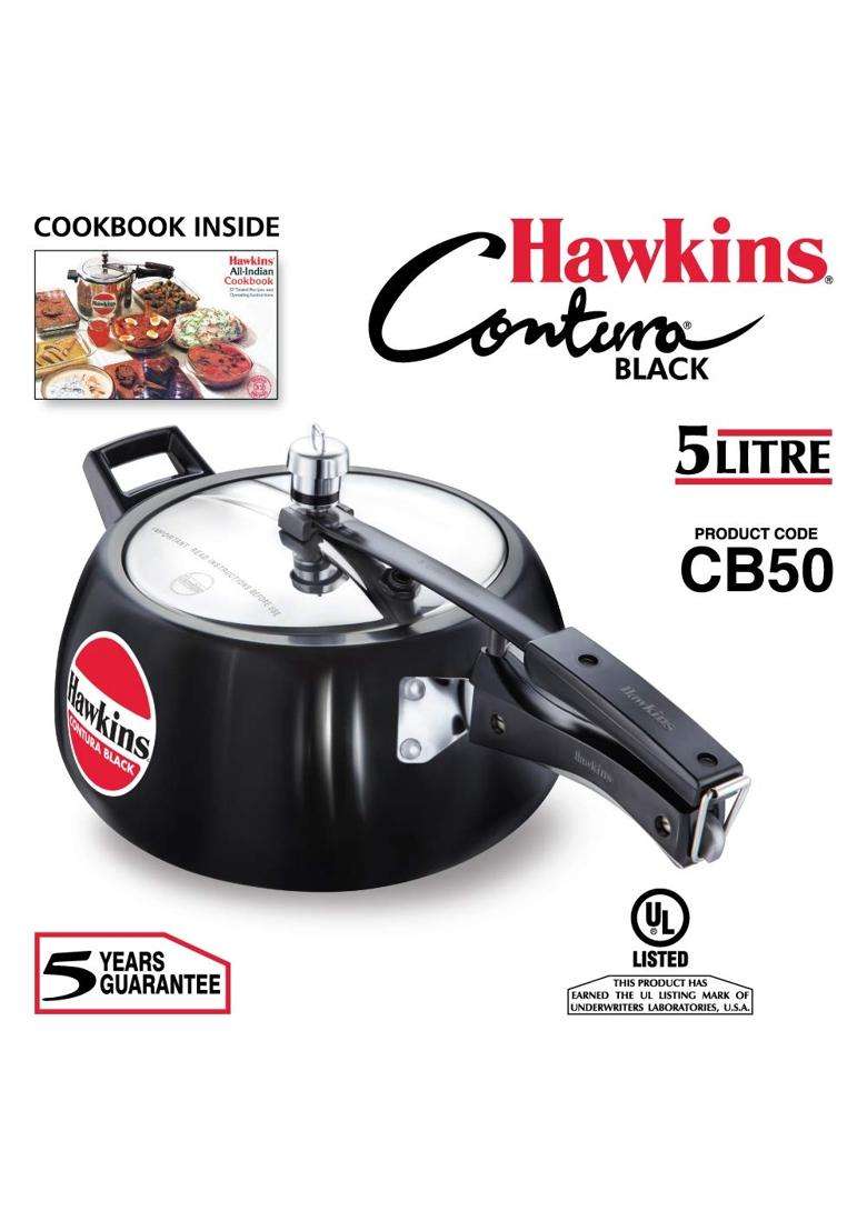 Hawkins Contura Black Pressure Cooker | 5 L | 5.3 Qt | 27 cm | 10.6 Inch - Indya