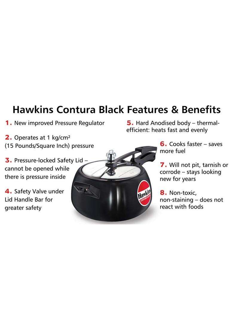 Hawkins Contura Black Pressure Cooker | 5 L | 5.3 Qt | 27 cm | 10.6 Inch - Indya