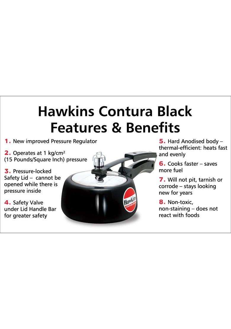 Hawkins Contura Hard Anodised Aluminium Pressure Cooker | 1.5 L | 1.6 Qt - Indya