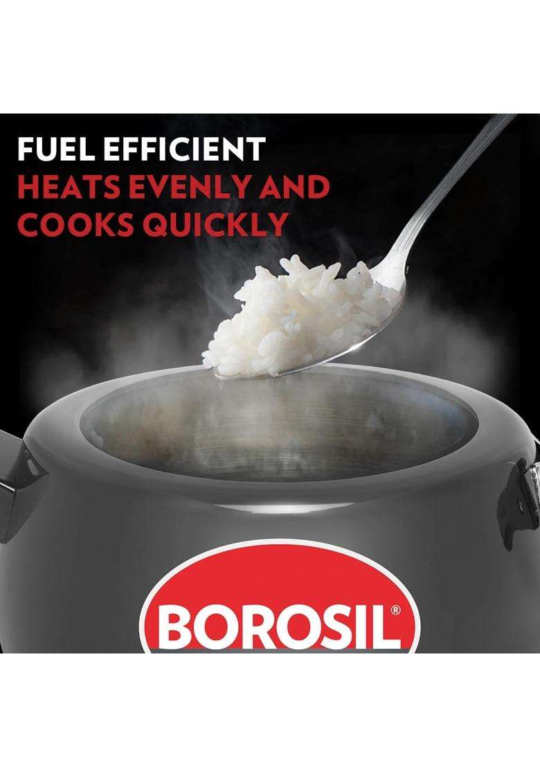 Borosil Pronto Hard Anodized Pressure Cooker with Stainless Steel Lid | 5 L | 5.3 Qt | Induction Compatible | Dishwasher Safe - Indya