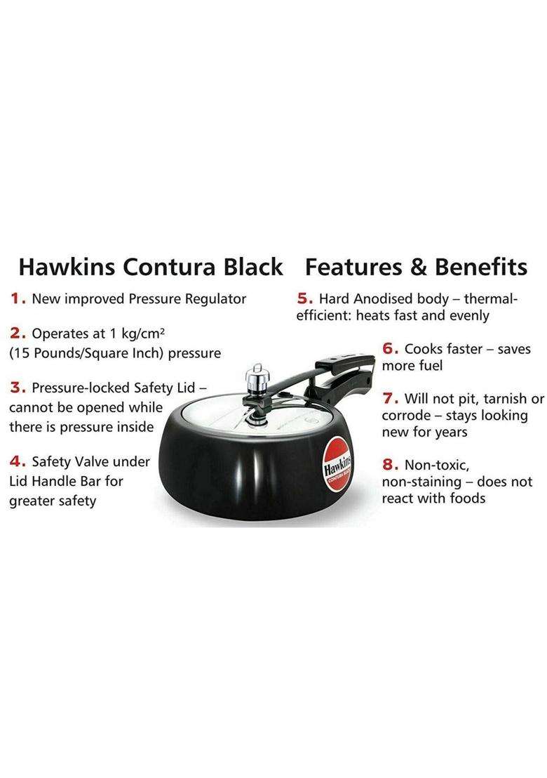 Hawkins Contura Hard Anodised Aluminium Pressure Cooker | 3.5 L | 3.7 Qt | 28 cm | 11 Inch - Indya