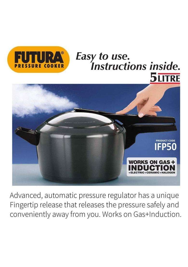 Hawkins - If50 Futura Hard Anodised Induction Compatible Pressure Cooker | 5 L | 5.3 Qt - Indya