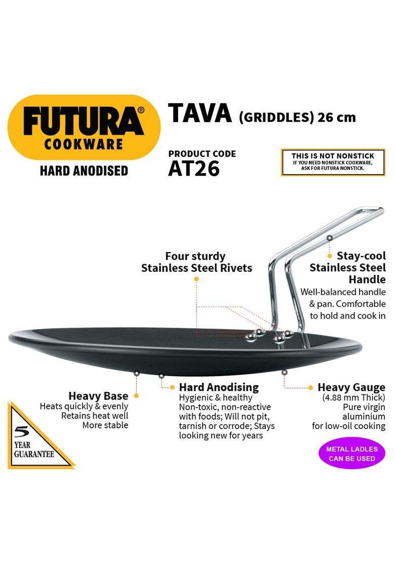 Hawkins Aluminium Futura Hard Anodised Tawa Flat Griddle | 3 L | 3.2 Qt | 26 cm | 10.2 Inch - Indya