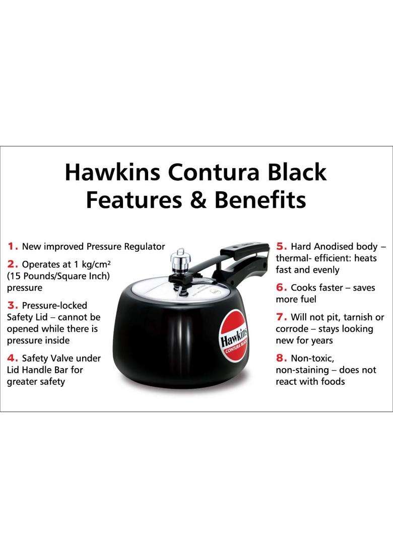 Hawkins Contura Hard Anodised Aluminium Pressure Cooker | 3 L | 3.2 Qt - Indya