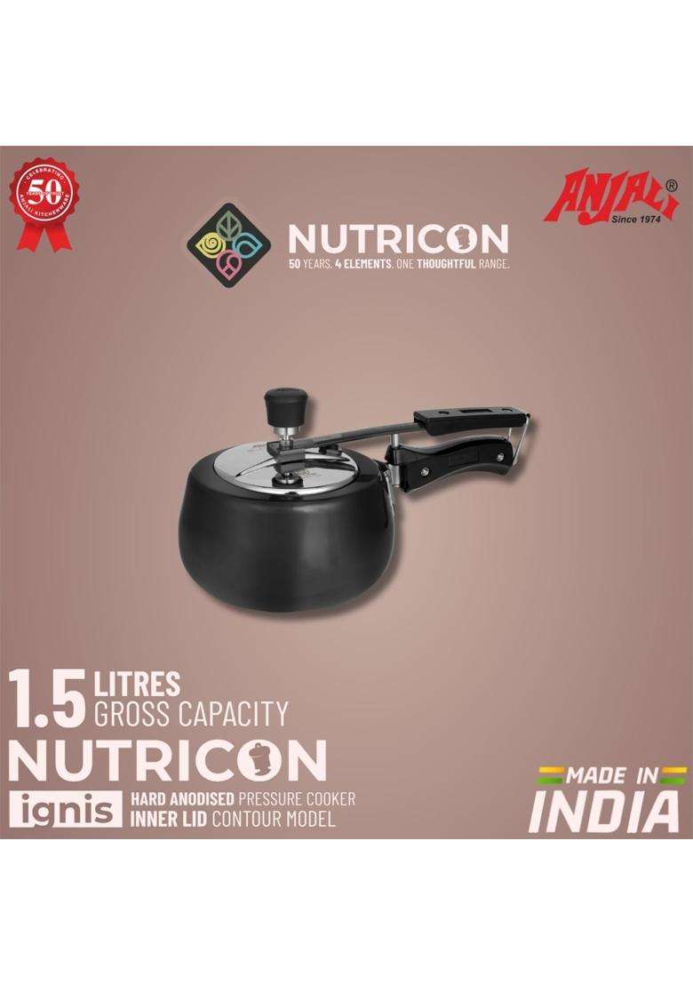 ANJALI Hard Anodised Pressure Cooker with Inner Lid | 1.5 L | 1.6 Qt | Induction Compatible - Indya