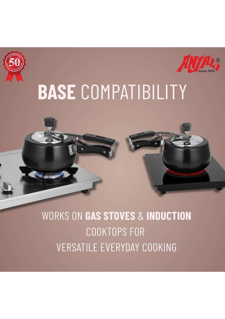 ANJALI Hard Anodised Pressure Cooker with Inner Lid | 1.5 L | 1.6 Qt | Induction Compatible - Indya