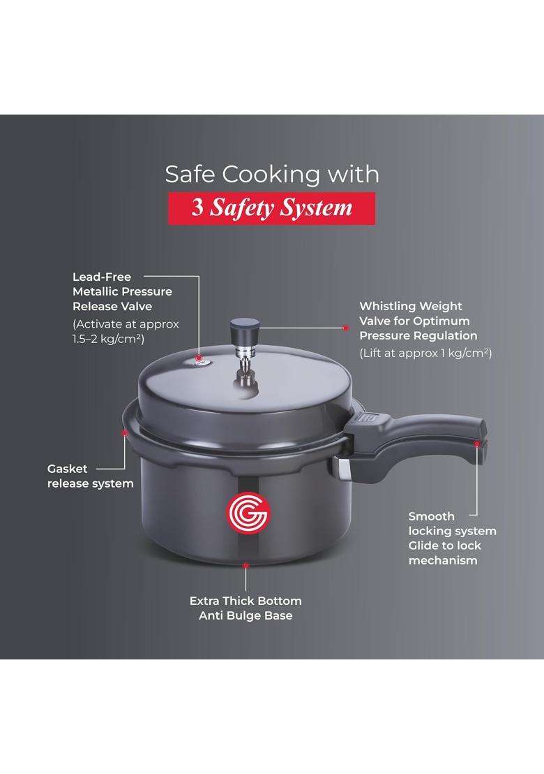 GLOBE Eagle Hard Anodised Outer Lid Induction Base Pressure Cooker | 3 L | 3.2 Qt - Indya
